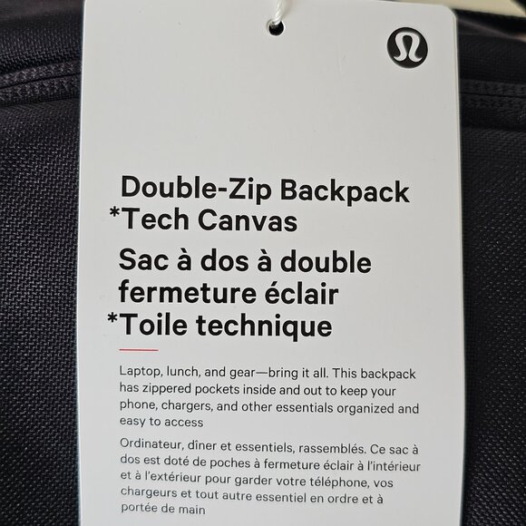 NWT LULULEMON Black Double Zip Tech Canvas Backpack OS - Picture 12 of 13